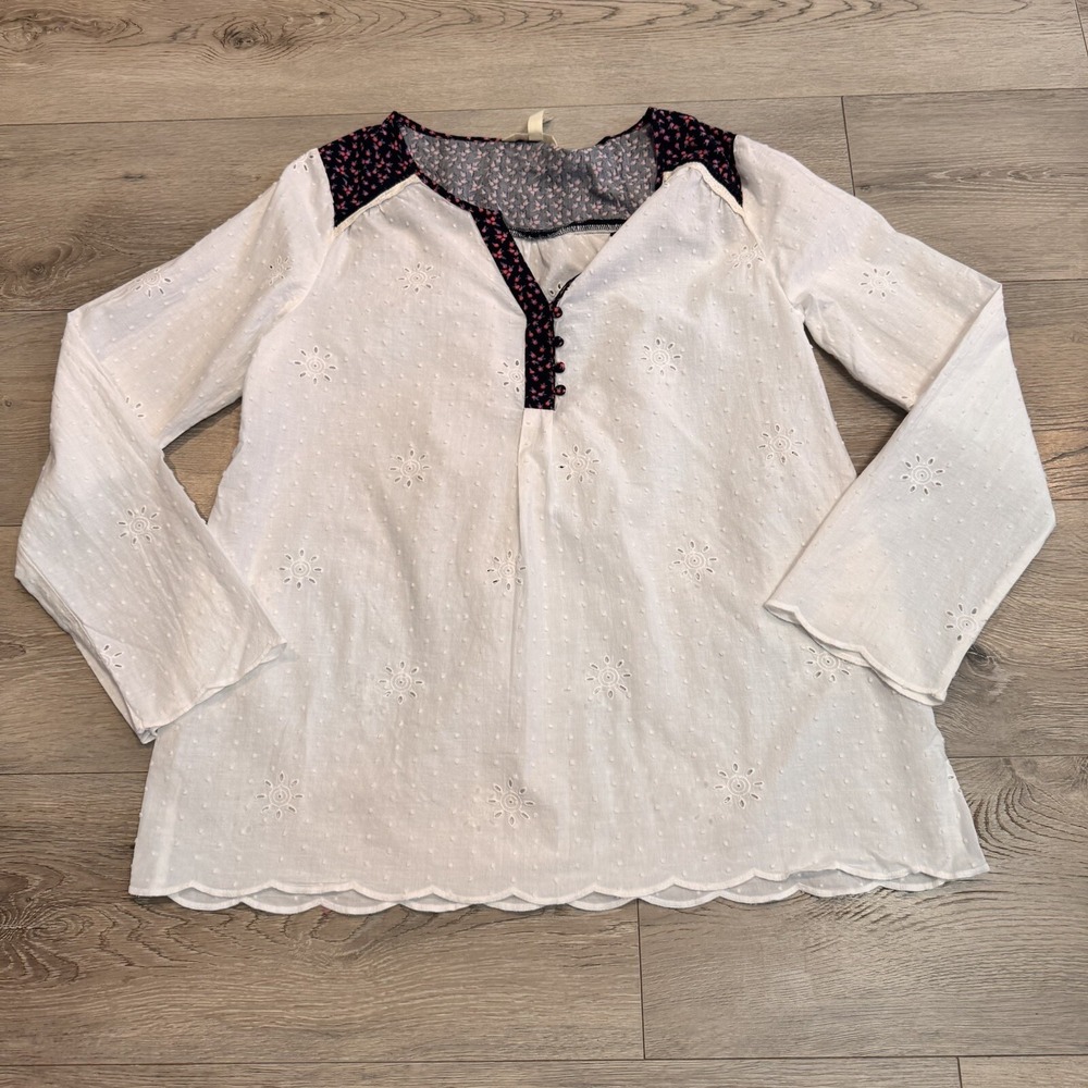 Matilda Jane Top Large Womens Swiss Dot Eyelet Lace Snow Globe Popover Tunic‎